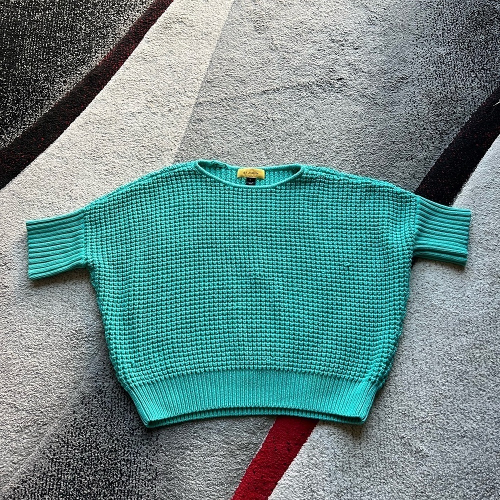 St. John Green Waffle Knit Slouchy Sweater